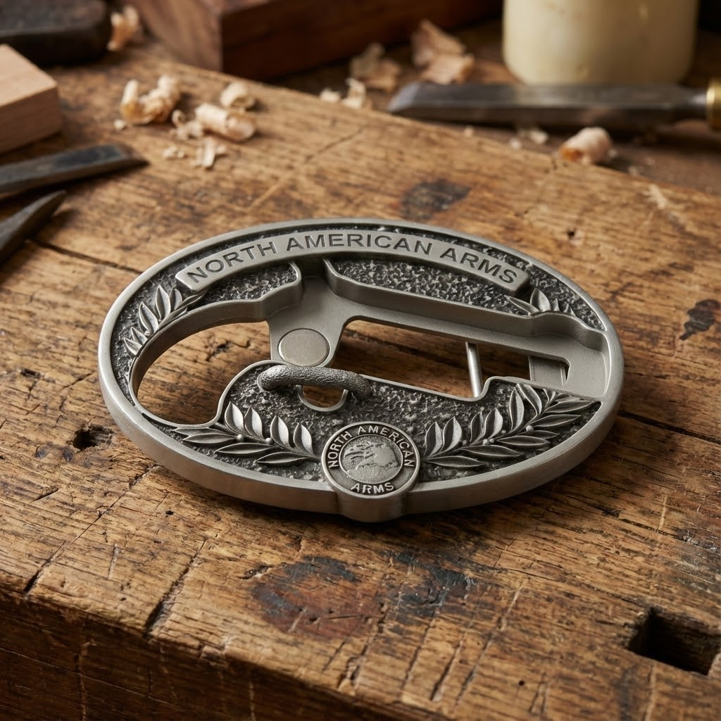 North American Arms Mini Revolver 22LR Oval Belt Buckle – Silver
